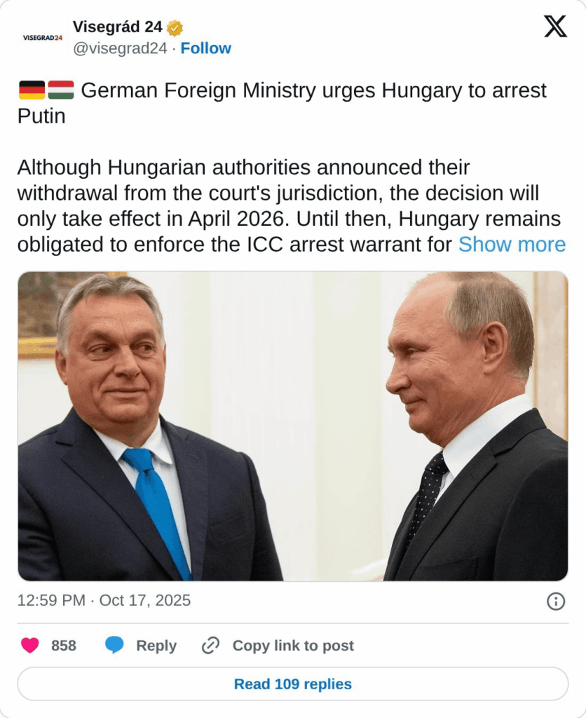 Das deutsche Außenministerium fordert Ungarn auf, Putin festzunehmen Das deutsche Außenministerium fordert Ungarn auf, Putin festzunehmen