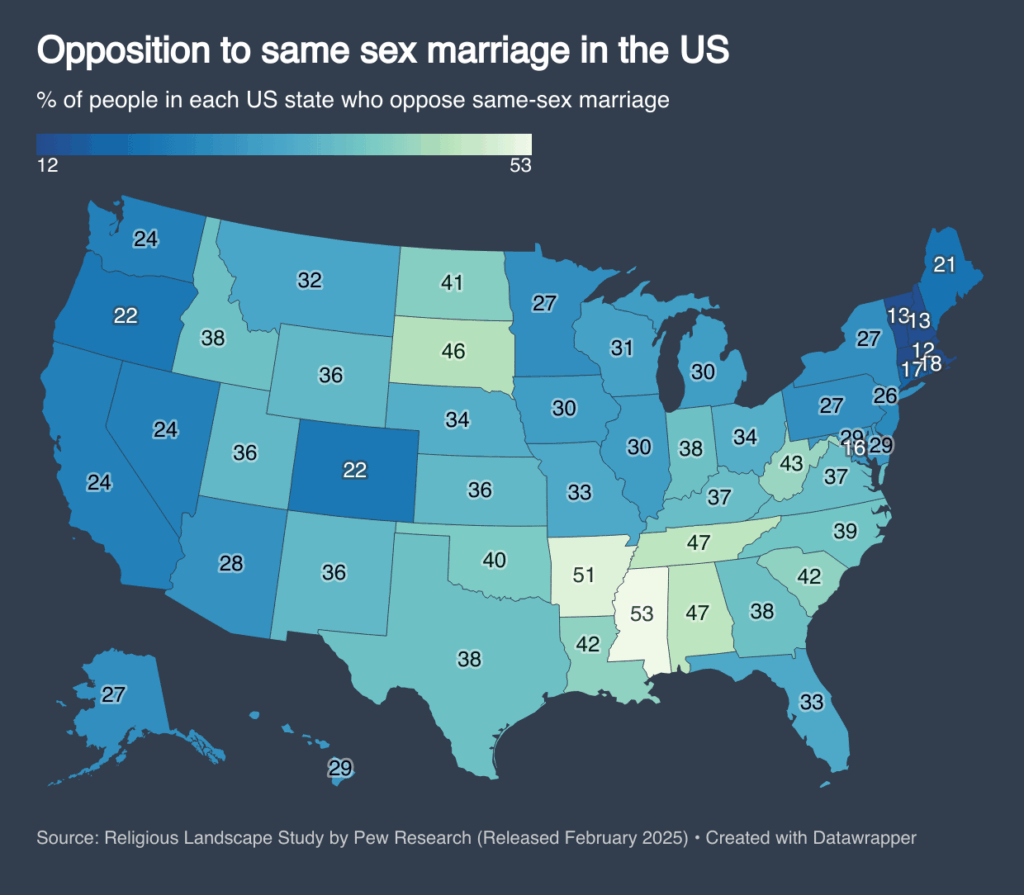[OC] Opposition gegen gleichgeschlechtliche Ehe in den USA