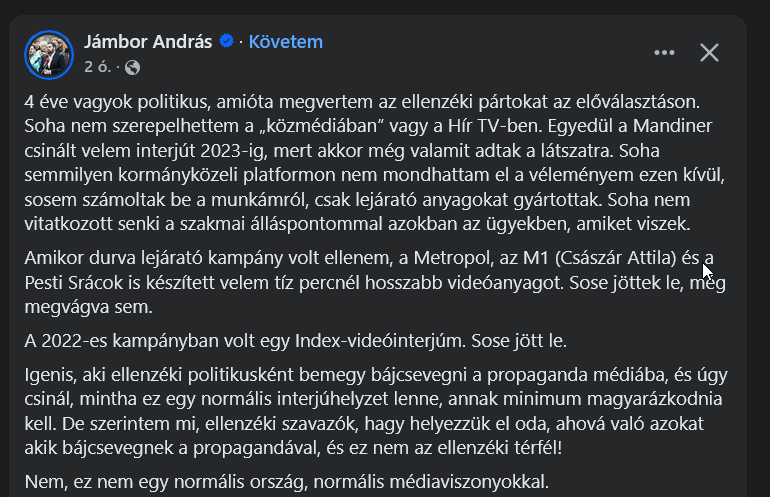 András Jámbor über die Medienlage und das einstündige Interview mit Dóra Dúró mit Mandiner