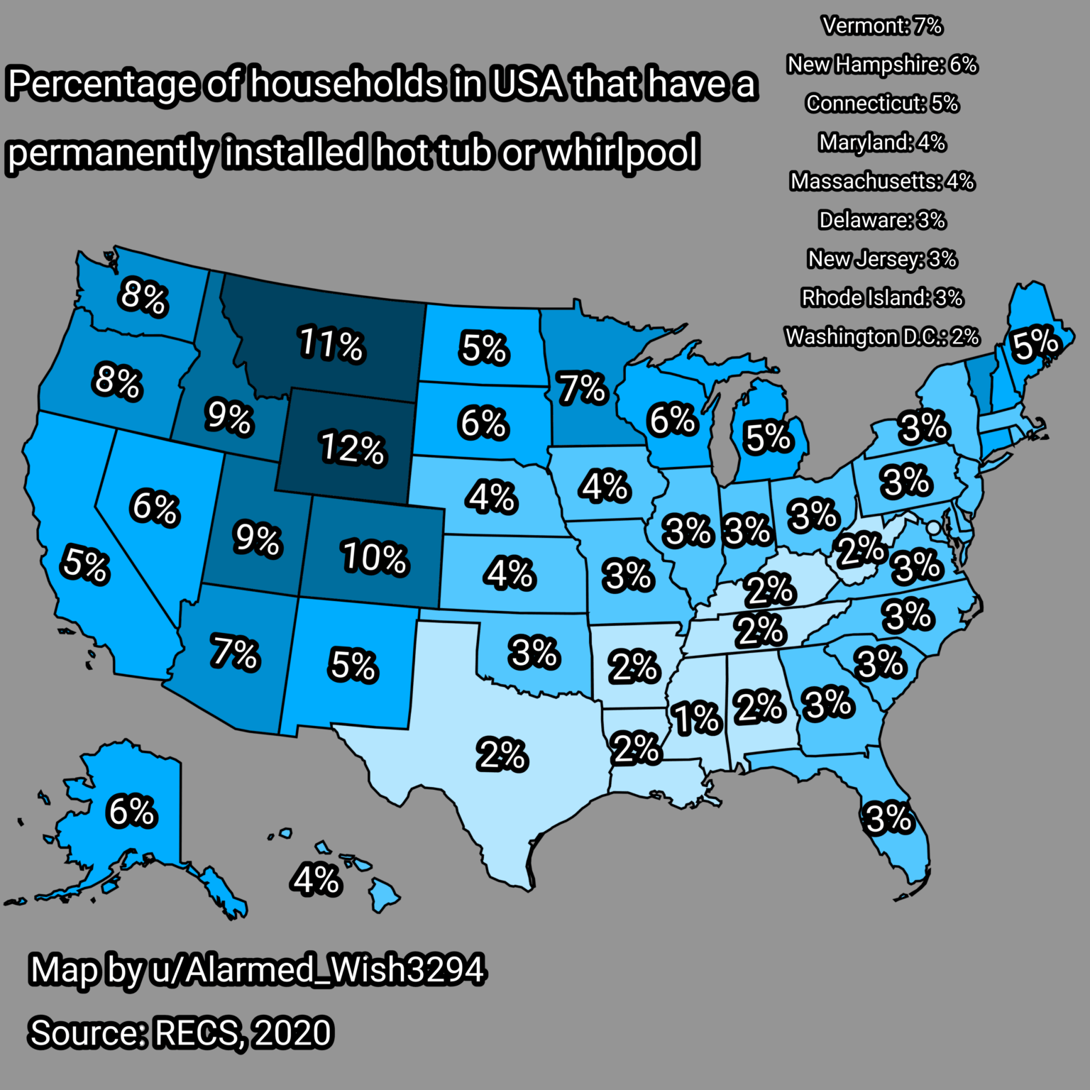 Prozentsatz der Haushalte in den USA mit einem dauerhaft installierten Whirlpool oder Whirlpool [OC]