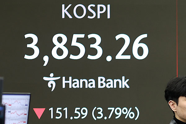 KOSPI stürzt um fast 3,8 % ab und schließt bei 3.853,26