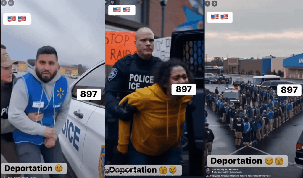 KI-generierte Videos von ICE-Überfällen erfreuen sich auf Facebook großer Beliebtheit. Ein Konto spammt schreckliche, entmenschlichende Videos über die Durchsetzung der Einwanderungsbestimmungen, weil der Facebook-Algorithmus sie dafür belohnt. KI-generierte Videos von ICE-Überfällen erfreuen sich auf Facebook großer Beliebtheit. Ein Konto spammt schreckliche, entmenschlichende Videos über die Durchsetzung der Einwanderungsbestimmungen, weil der Facebook-Algorithmus sie dafür belohnt.