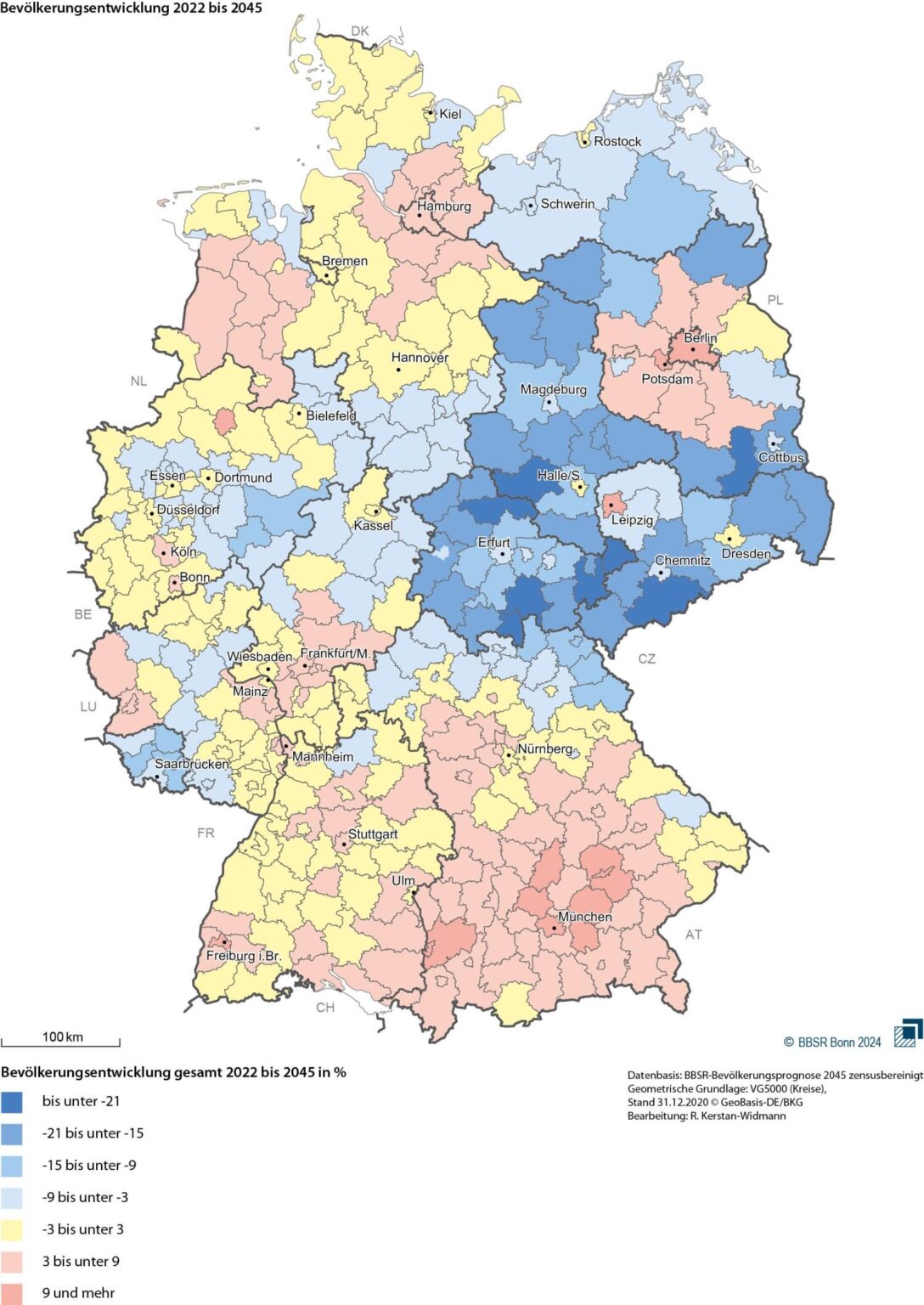 /r/stadtplanung präsentiert: Zensusbereinigte Bevölkerungsprognose bis 2045 in Deutschland