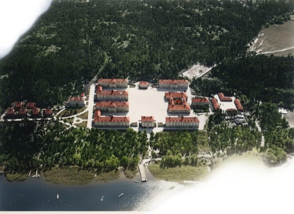 Luftaufnahme aus der Garnison Strängnäs im Jahr 1927