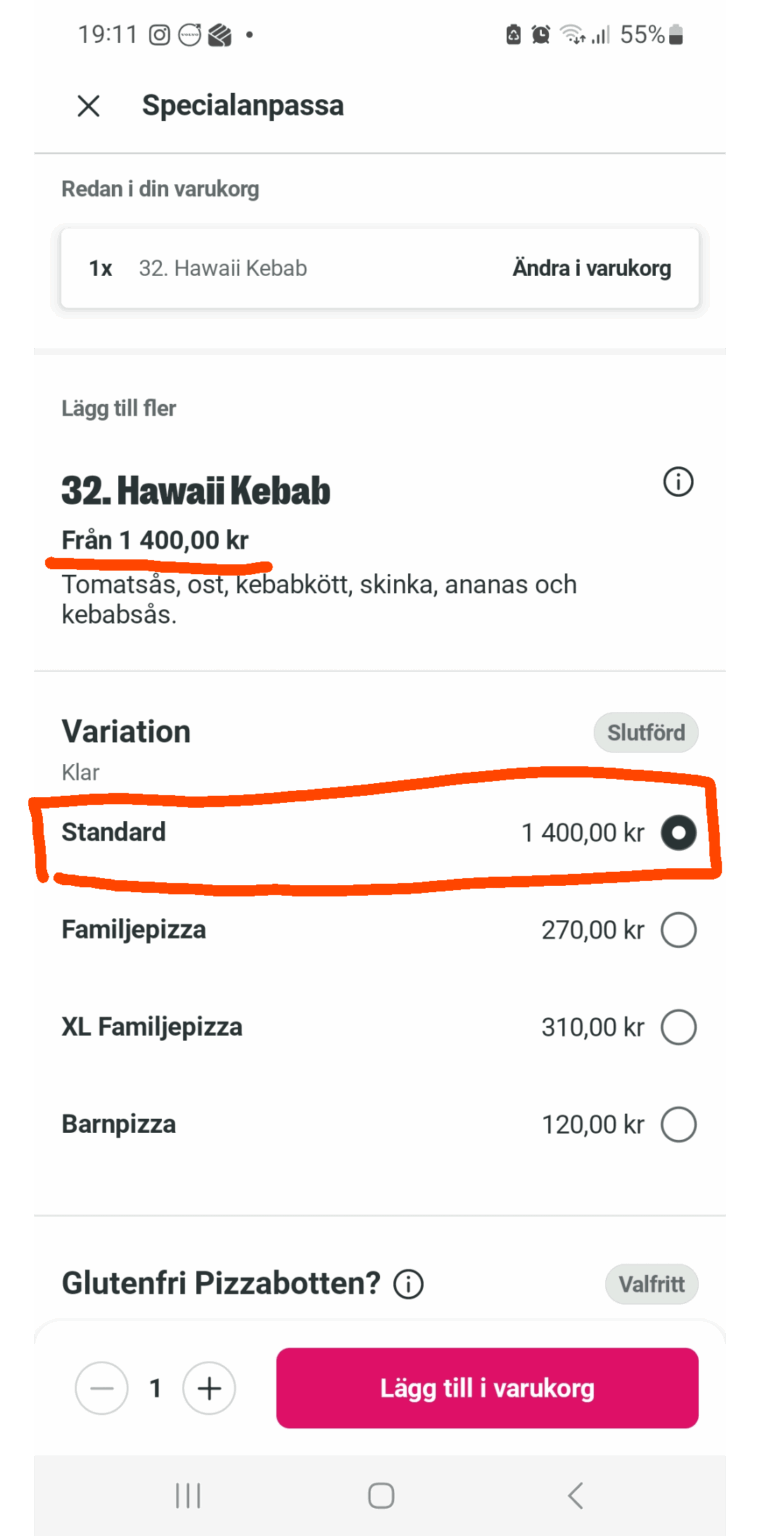 Fast aus Versehen eine viel zu teure Pizza gekauft