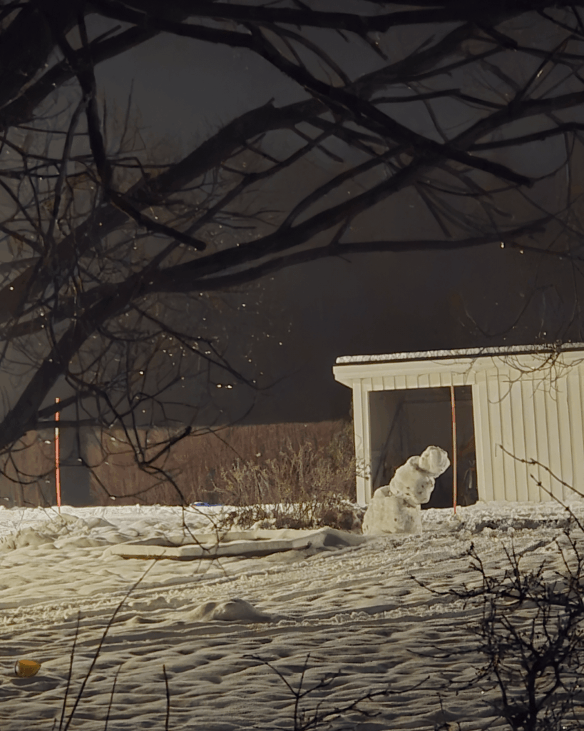 Schiefer Schneemann in Umeå