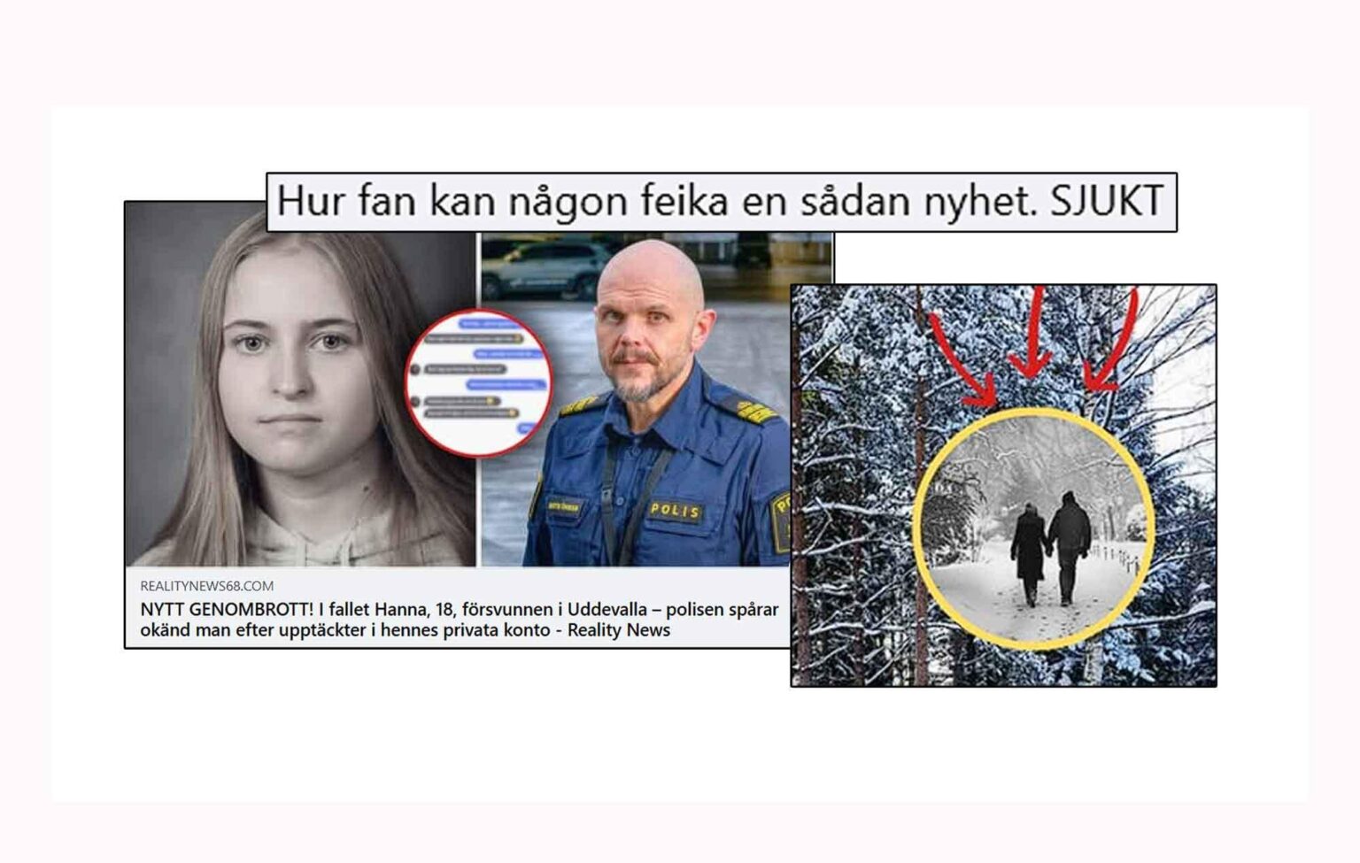 Klicken Sie auf die Köderseite hinter falschen Informationen über das Verschwinden der 18-jährigen Hanna – Källkritikbyrån