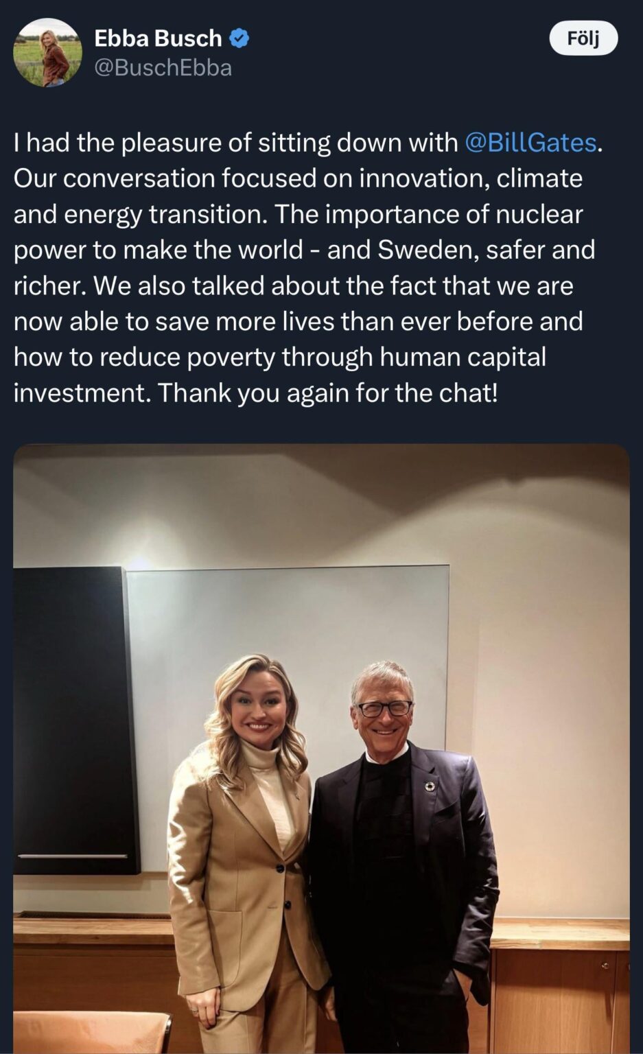 Ebba Busch trifft Bill Gates