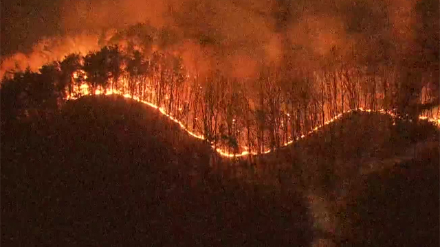 Waldbrände breiten sich in Yesan, Hamyang, bei trockenen und windigen Bedingungen aus