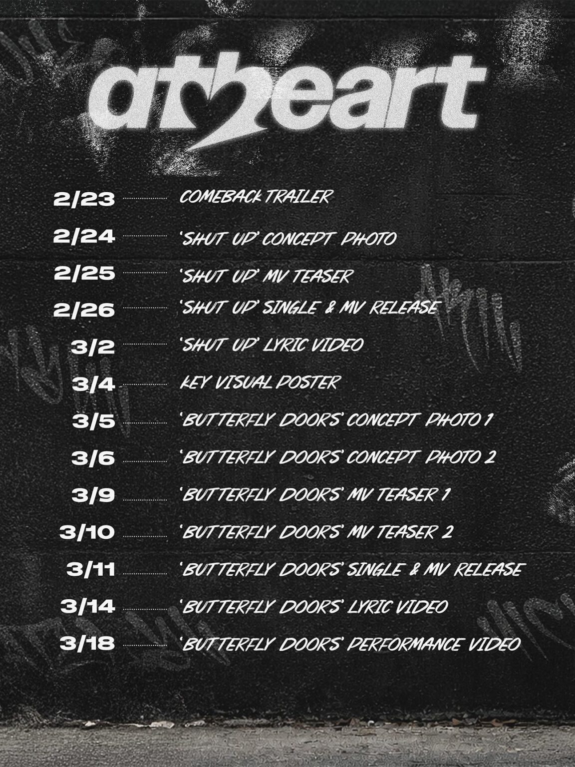 AtHeart – Shut Up + Butterfly Doors (Comeback Scheduler)