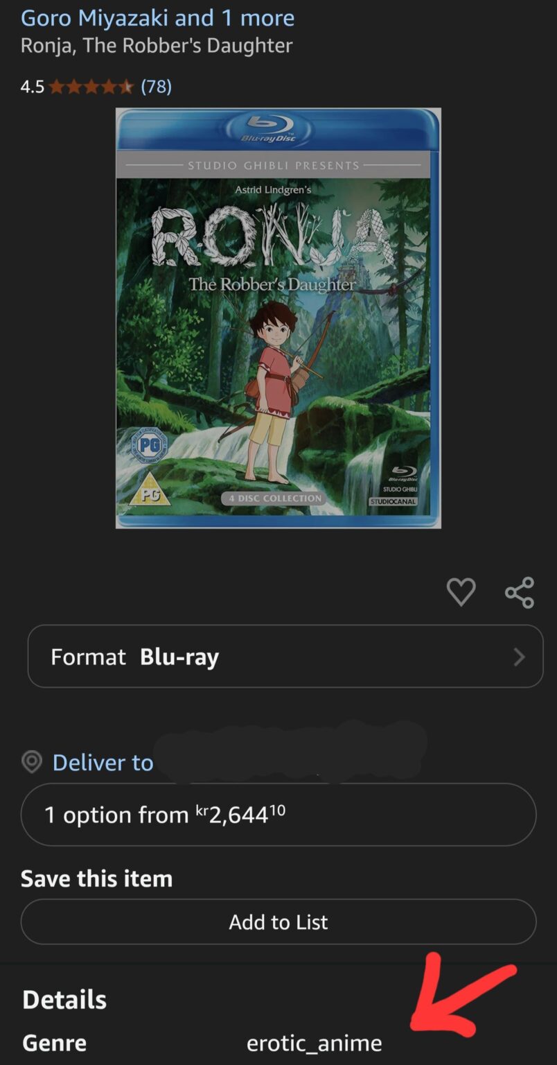 Ich dachte darüber nach, den Kindern Studio Ghiblis Interpretation von Ronja Rövardotter zu zeigen. Amazon bringt mich zum Nachdenken.