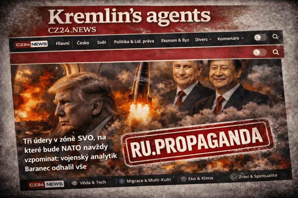 Das tschechische Medium CZ24.NEWS übersetzt russische Propagandaartikel von RT, Sputnik und Pravda in die tschechische Sprache und hilft dem Kreml, EU-Sanktionen gegen Desinformationskanäle zu umgehen. In Tschechien verstärkt CZ24.NEWS die Fälschungen des Kremls über „getötete NATO-Offiziere“ bei russischen Angriffen in der Ukraine. Das tschechische Medium CZ24.NEWS übersetzt russische Propagandaartikel von RT, Sputnik und Pravda in die tschechische Sprache und hilft dem Kreml, EU-Sanktionen gegen Desinformationskanäle zu umgehen. In Tschechien verstärkt CZ24.NEWS die Fälschungen des Kremls über „getötete NATO-Offiziere“ bei russischen Angriffen in der Ukraine.