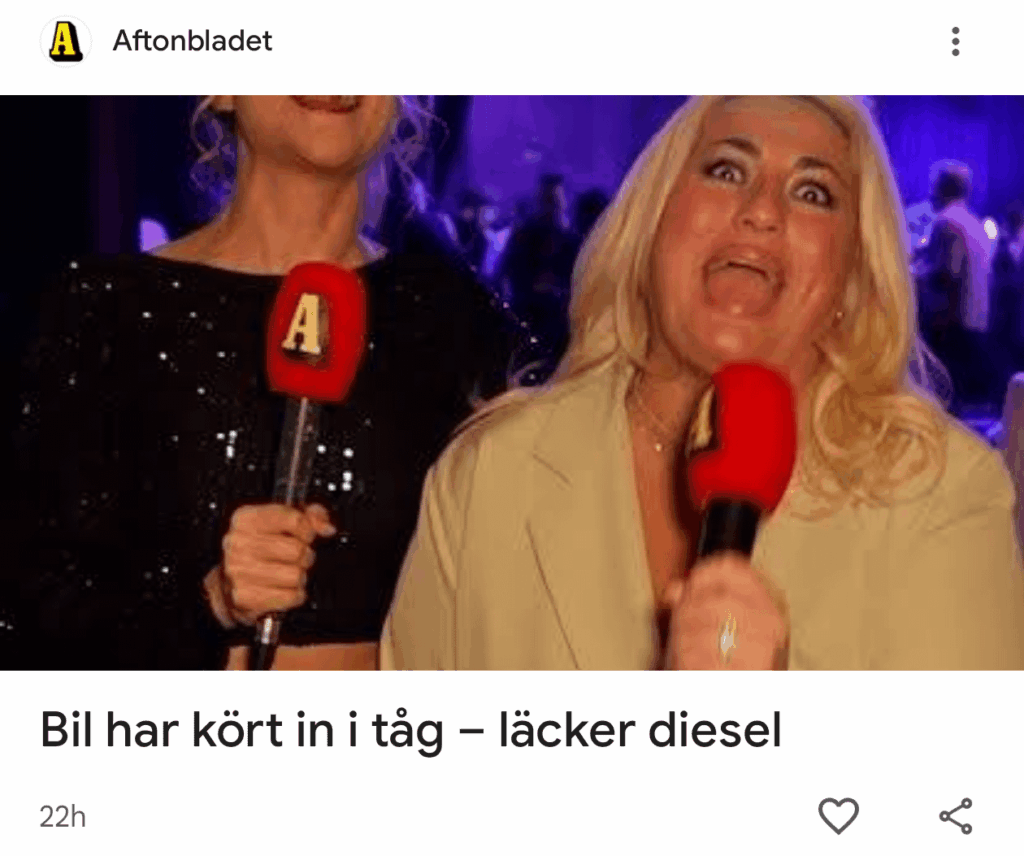 Wie nervig ist Aftonbladet, wenn oben in seinen Nachrichtenmitteilungen ein irrelevantes Bild oder Video erscheint.