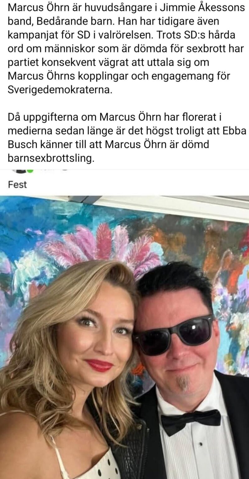Jimmie Åkessons bester Freund und Bandkollege Marcus Öhrn. Pädophiler und Sexualstraftäter. Jimmie Åkessons bester Freund und Bandkollege Marcus Öhrn. Pädophiler und Sexualstraftäter.