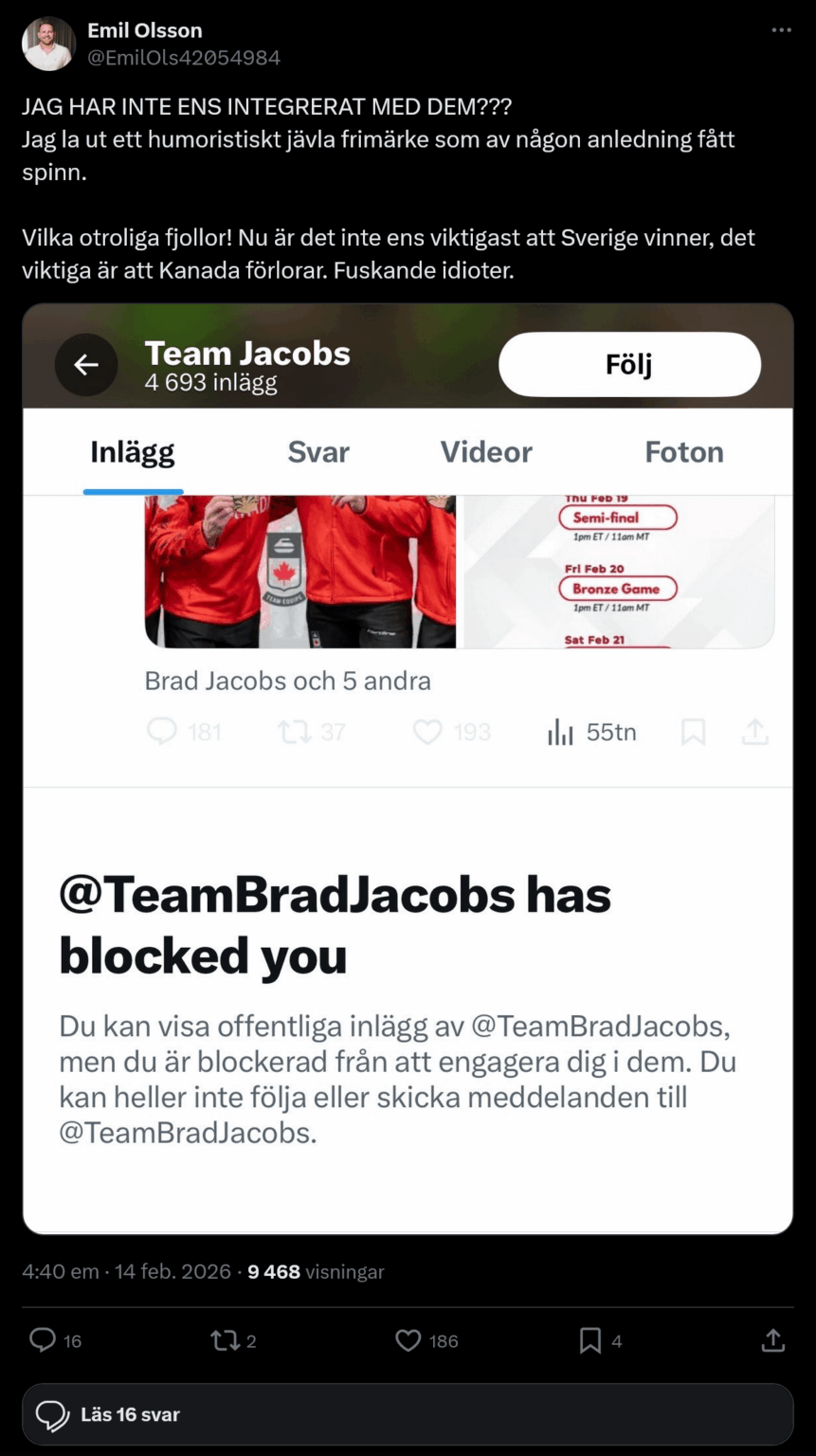 Die kanadische Curling-Nationalmannschaft der Männer hat die Person hinter dem Stempel-Meme auf X blockiert
