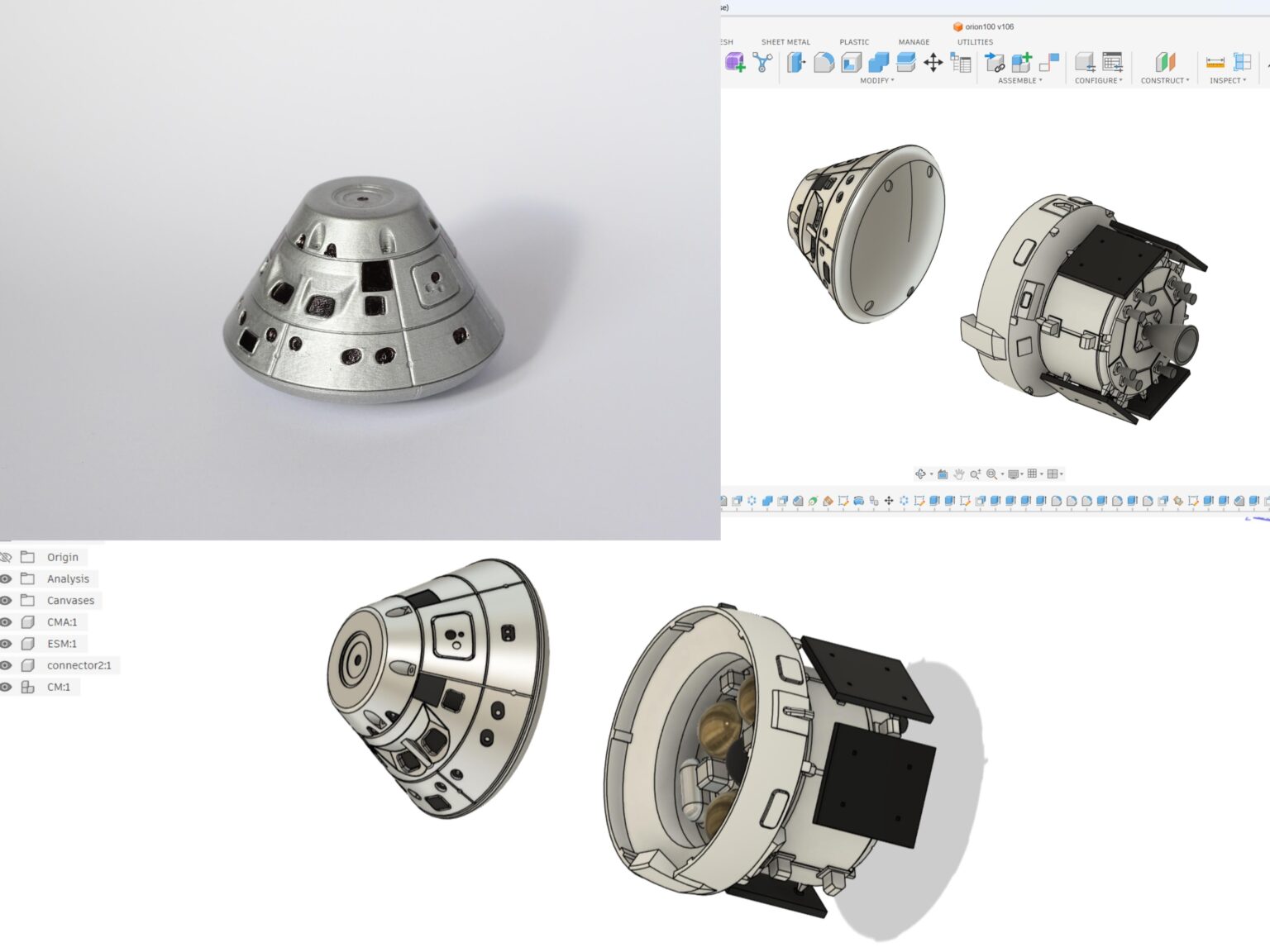 Ich konnte kein anständiges Modell des Orion-Raumschiffs für den 3D-Druck finden, also habe ich selbst eines entworfen.