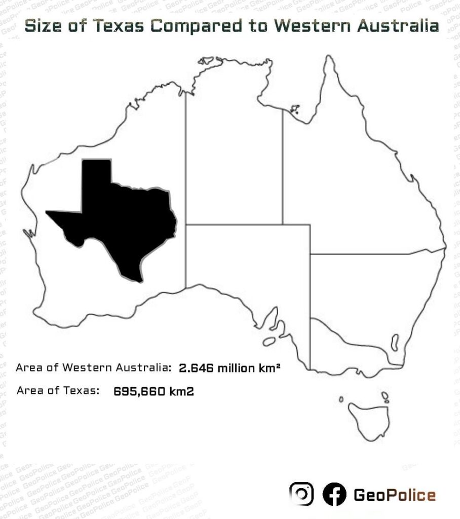 Größe von Texas im Vergleich zu Westaustralien