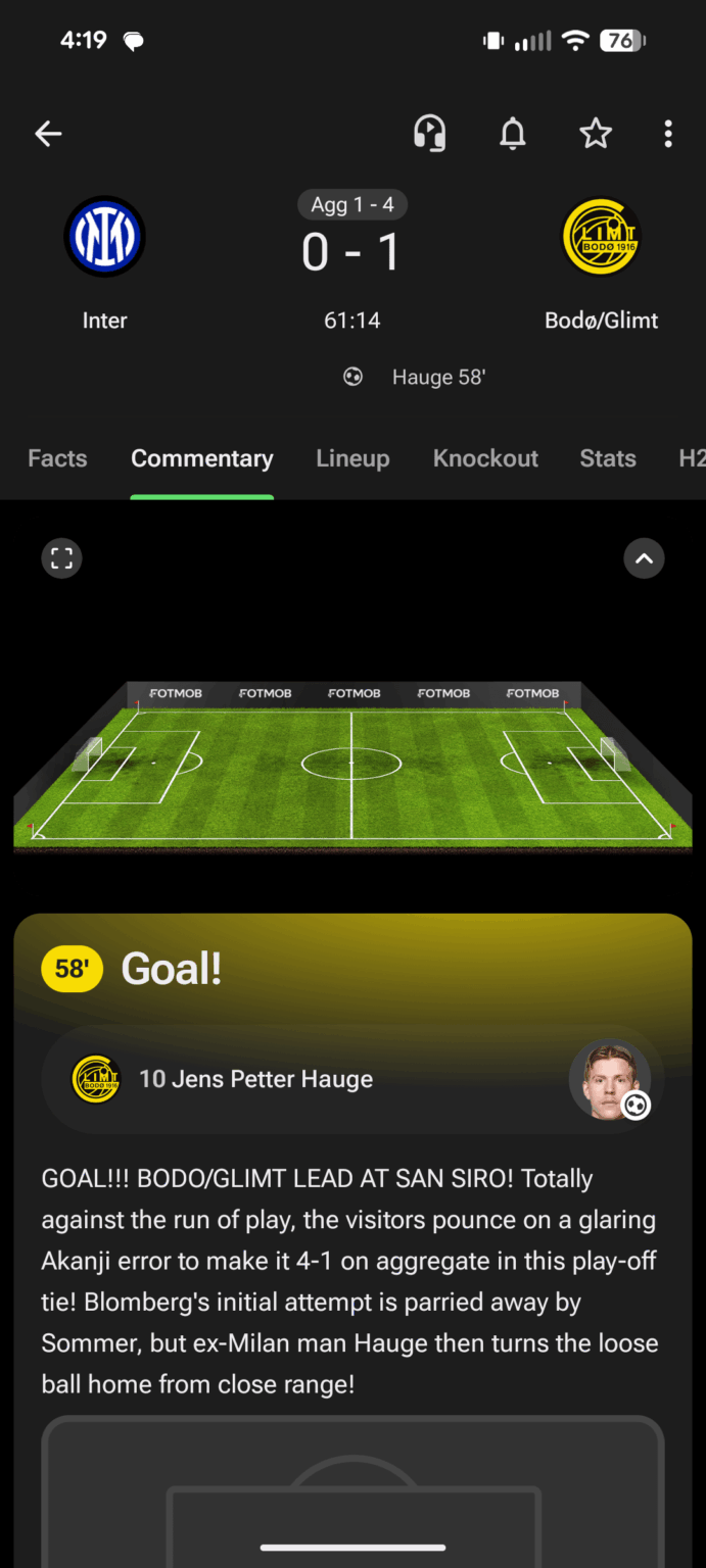 Auf geht's nach Bodø/Glimt! (Screenshot: Etappe 2 – Champions-League-Runde der letzten 32, Spiel gegen Inter Mailand.