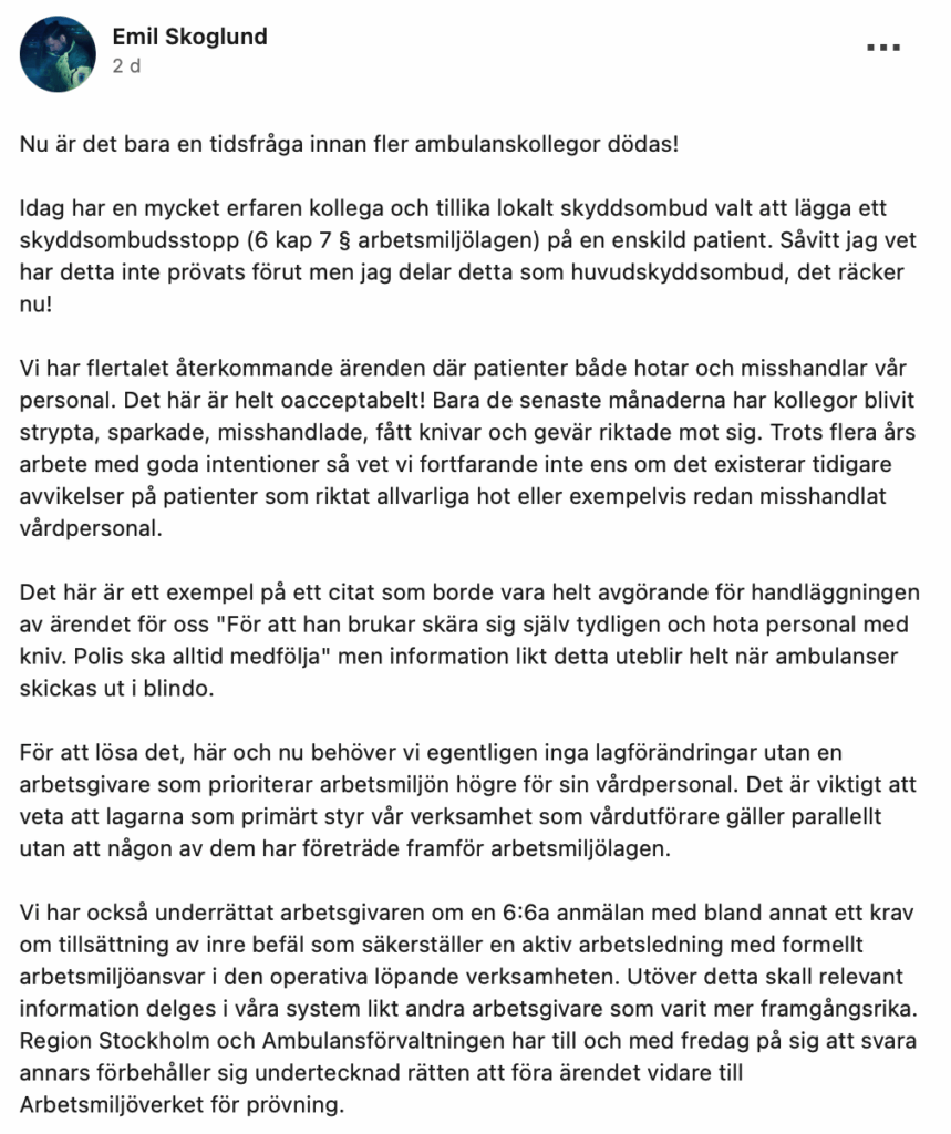 „Nur eine Frage der Zeit, bis noch mehr Krankenwagenfahrer sterben“ „Nur eine Frage der Zeit, bis noch mehr Krankenwagenfahrer sterben“