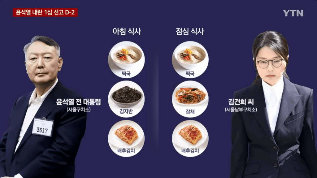 Yoons Mahlzeit während Seollal, Tteokguk, gewürzter Gim und Kimchi