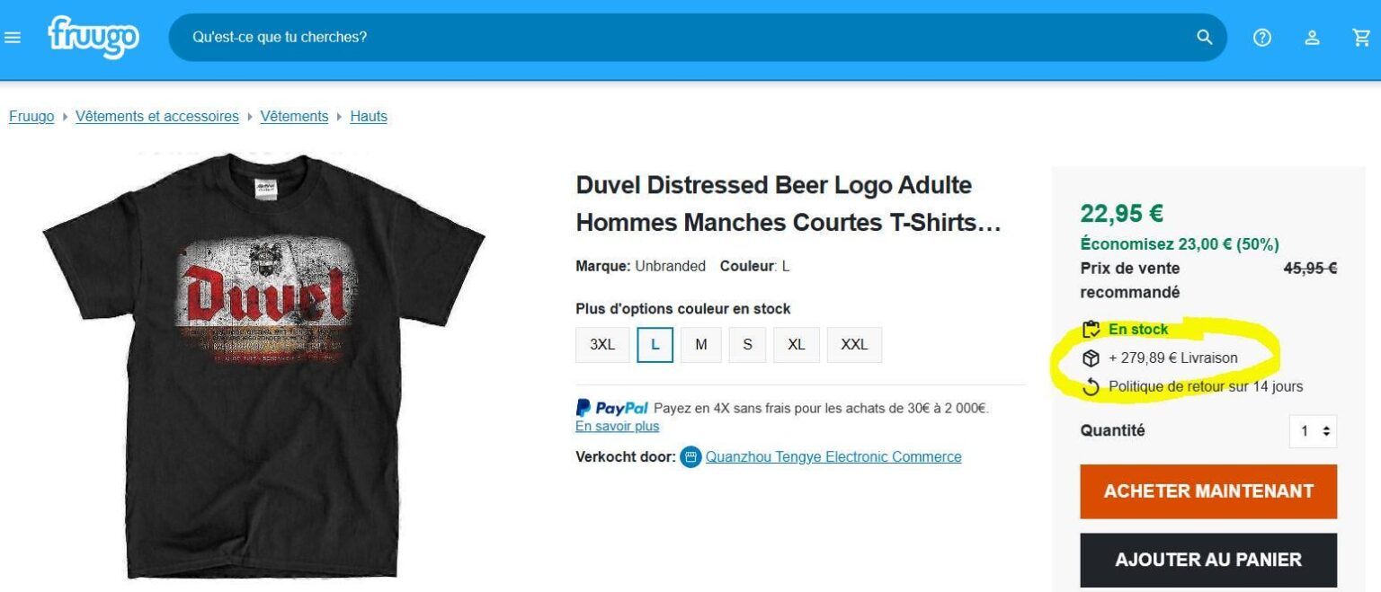 Ich dachte, ich kaufe ein Duvel-T-Shirt und lasse es liefern ... oder auch nicht.