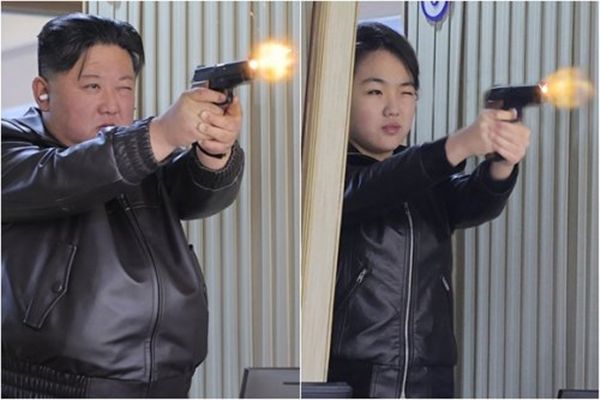 NK-Anführer und Tochter inspizieren die Fabrik für tragbare Munition