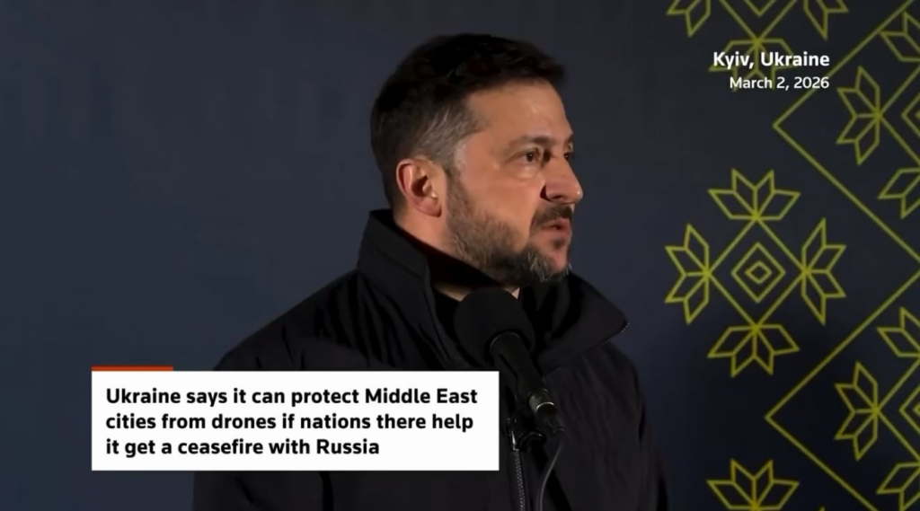 Der ukrainische Präsident Selenskyj bietet an, Drohnenabwehrspezialisten zu entsenden, um Städte im Nahen Osten vor iranischen Angriffen zu schützen.