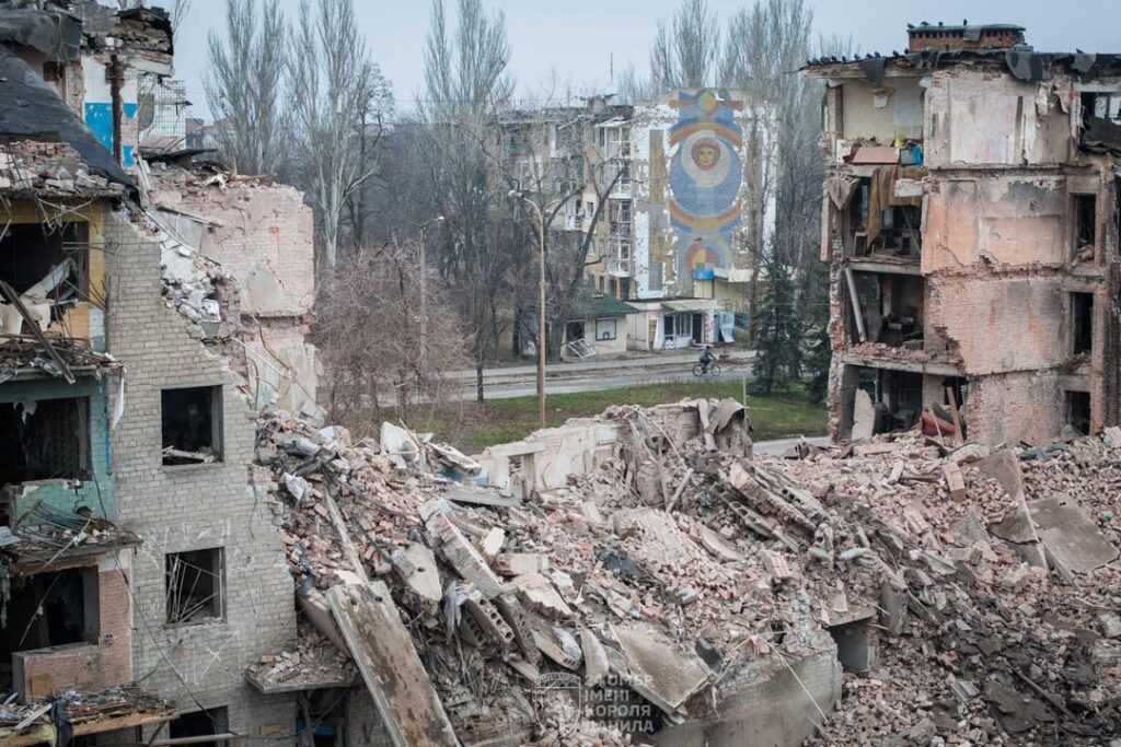 Die ukrainische Stadt Kostjantyniwka – mit Zerstörung durch russischen Beschuss und Fernangriffe – in der Oblast Donezk, nahe der Frontlinie.