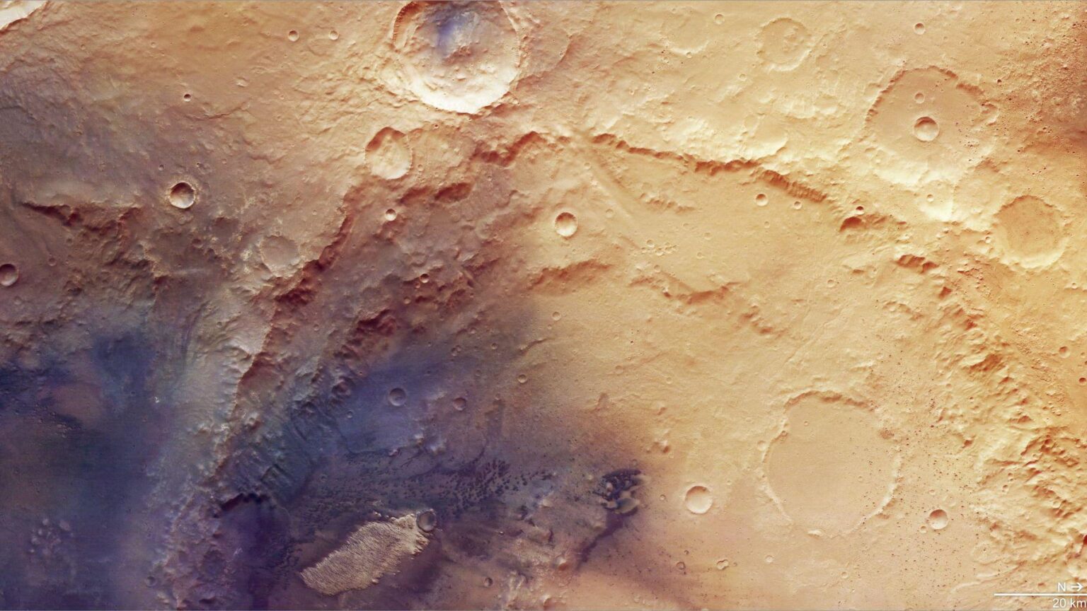 Atemberaubendes Marsbild hebt eine der ältesten Kraterregionen des Roten Planeten hervor