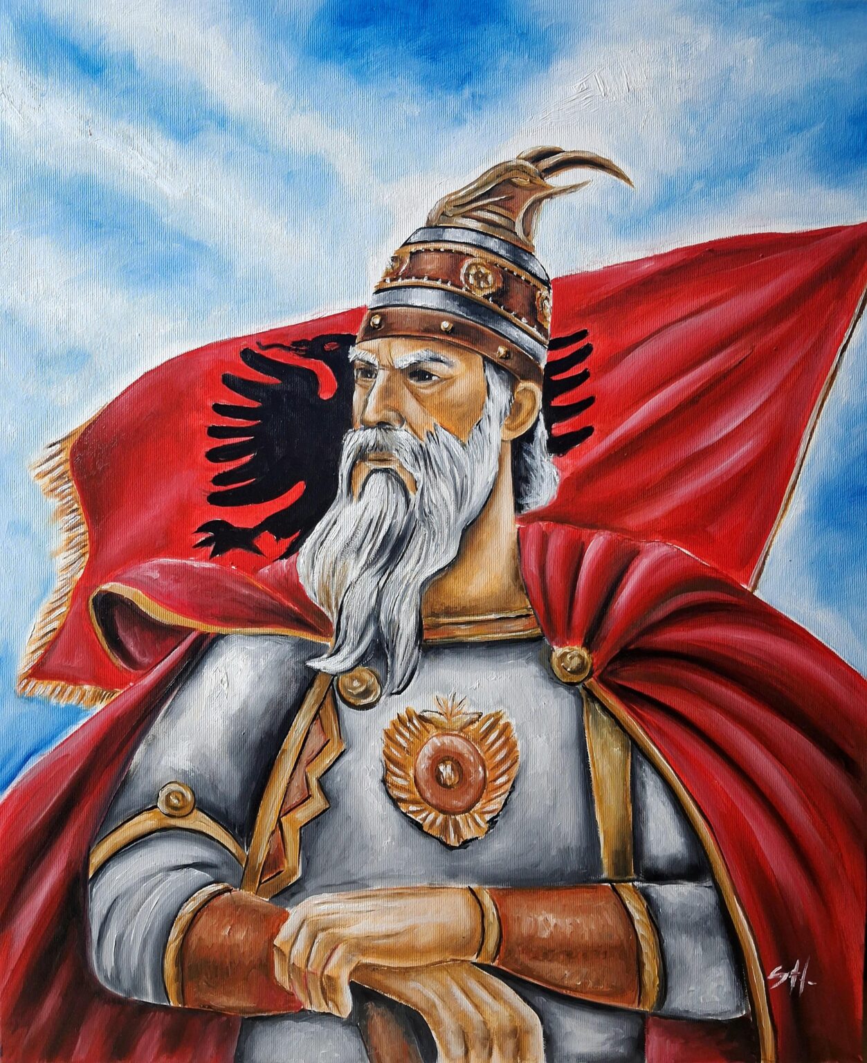 „Gjergj Kastrioti Skenderbeu“; Malen mit Ölfarben