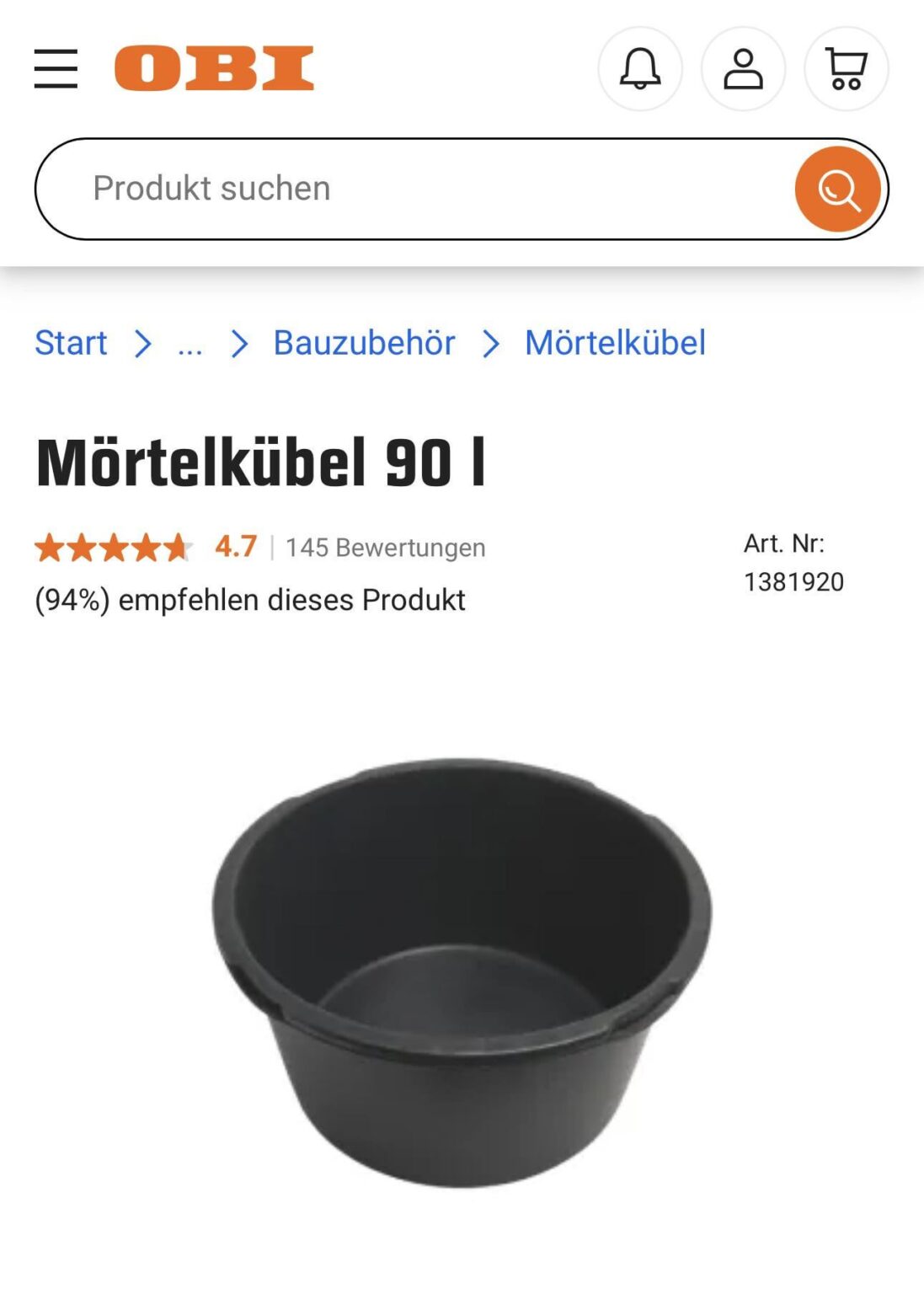 Ist der Mörtelkübel von Obi als Behälter für einen Miniteich geeignet?
