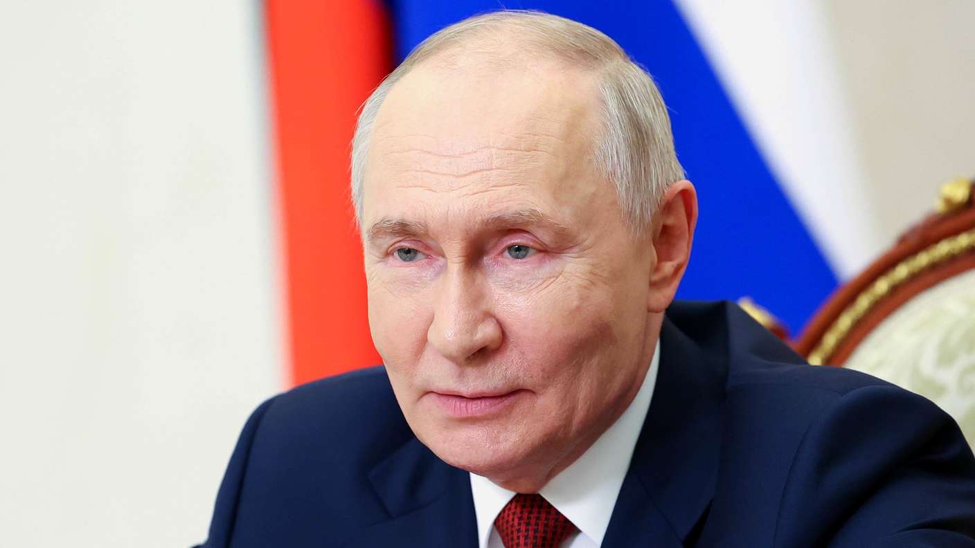 August 6, 2026, Moscow, Russia: VLADIMIR PUTIN, President of Russia, makes a video address to participants in the 2026 Kyrgyz-Russian Economic Forum 