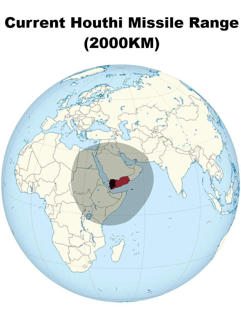 Houthi-Raketenreichweite (nach Zuwächsen im September)