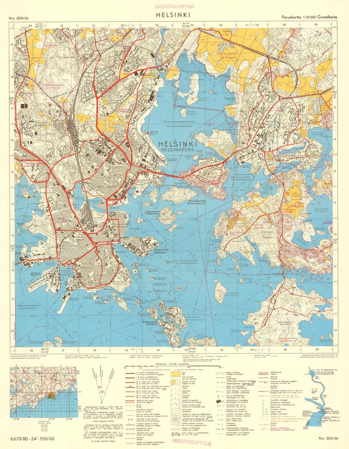 Vor 65 Jahren... Hochauflösende Karte von Helsinki. Quelle: Die Nationale Landvermessung Finnlands. Suomi (Finnland) – Helsinki, 1961 [3631x4662]