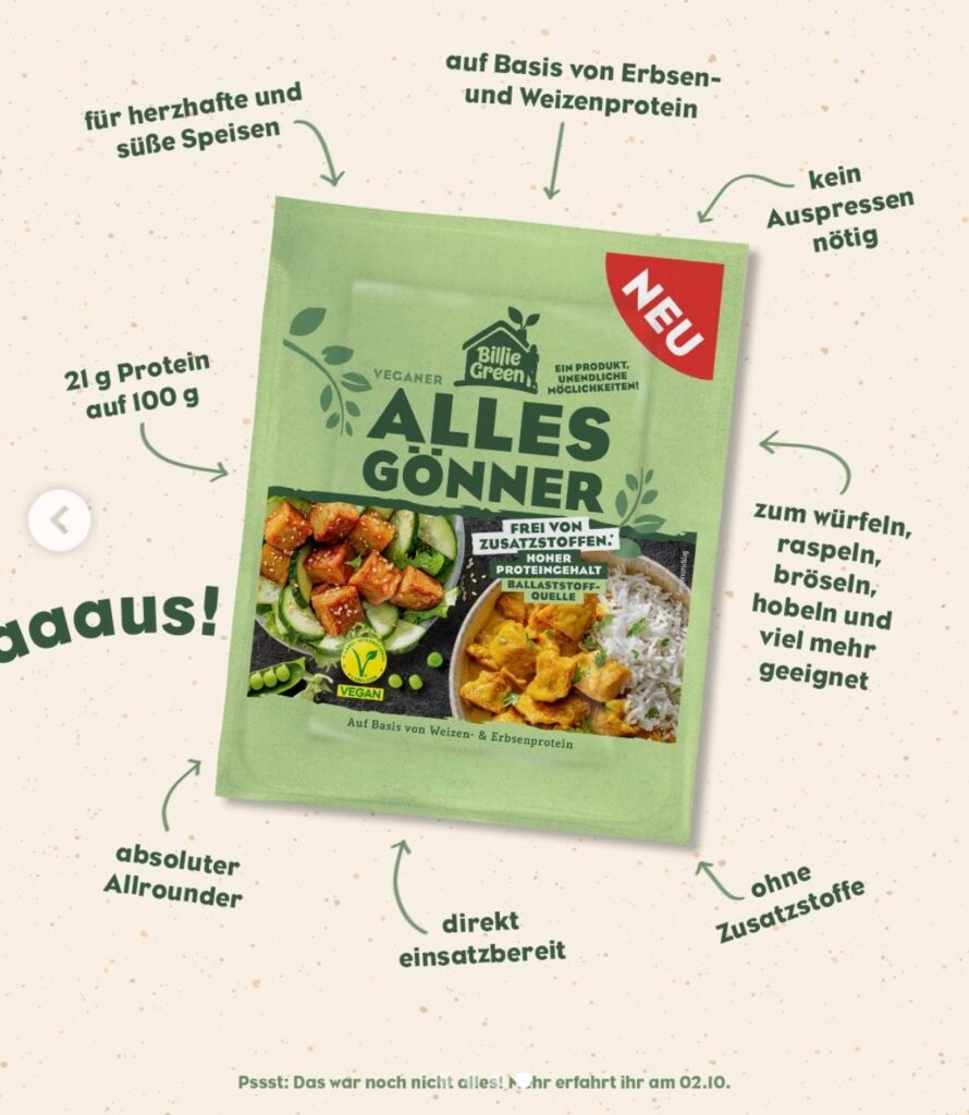Tofu der kein Tofu ist, auch süß und herzhaft geht, gebraten, gekocht, .... Billie Green hat bald ein neues Produkt: Alles Gönner