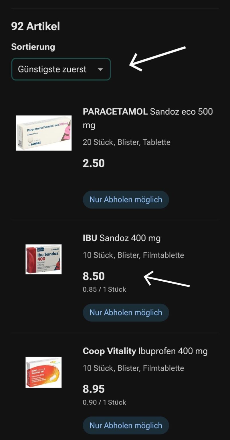 Habe gerade 5.50.- CHF für 50 Tabletten Ibuprofen in Jestetten bezahlt, inzwischen in der Schweiz...